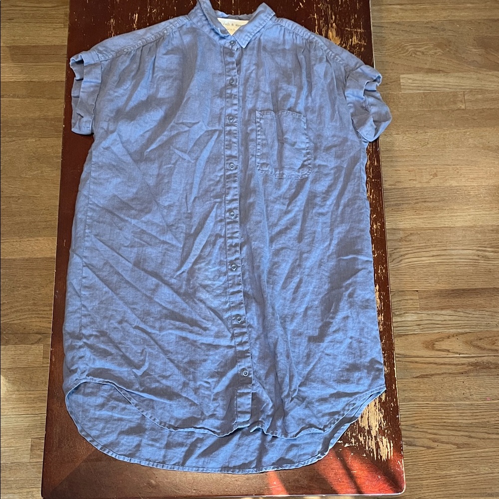 Women’s Cloth & Stone Linen Light Blue Casual Button Down Shirt Dress Medium